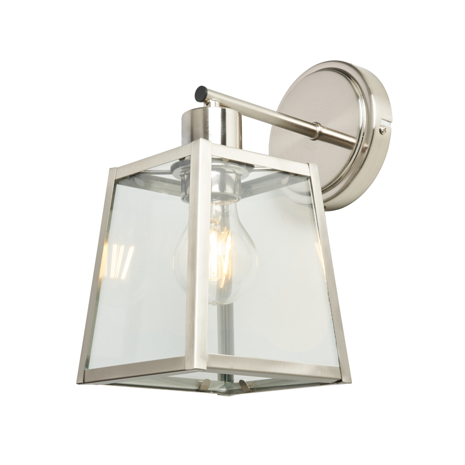 Litecraft Emery Industrial Styled Brushed Chrome Wall Light E27 1 Arm Lantern - Image 2