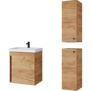 Bathroom Cabinets Set 500mm Wall Vanity Sink Basin 2x Storage Cabinets Gold Craft Oak Finish  Avir