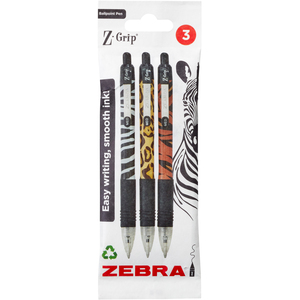 Pack of 3 Zebra Z-Grip Animal Ballpoint Pens