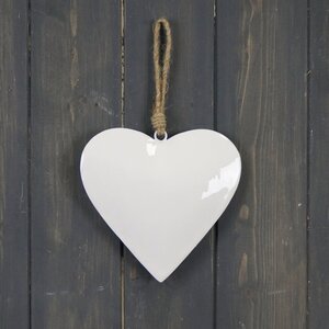 Whimsical Smooth White Enamel Hanging Heart
