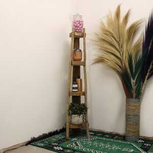 Natural Teak Corner Unit 4 Shelves 135cm High Corner Display