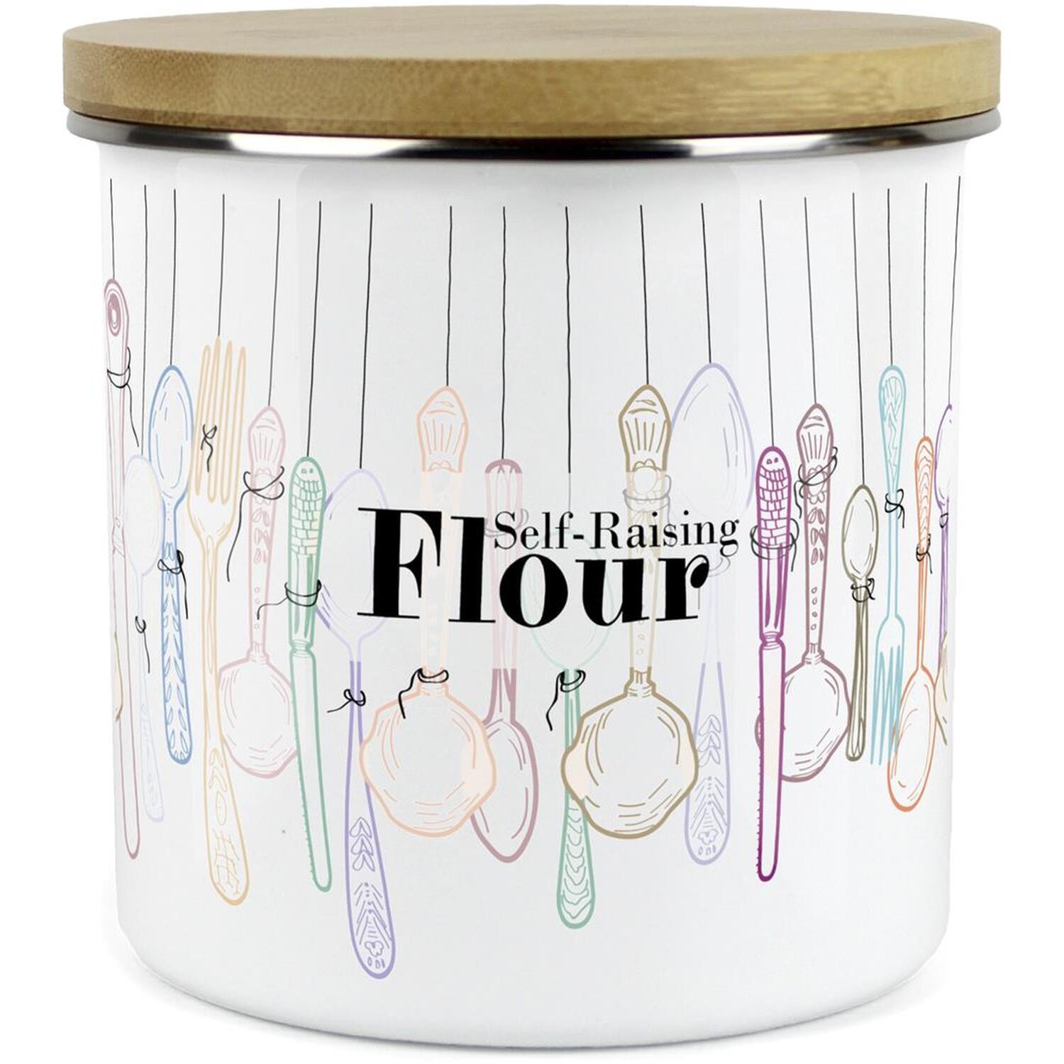 B&Q - Vintage Cutlery Self Raising Flour Storage CanisterWhite Metal Enamel Kitchen Food Storage Container - Image 2