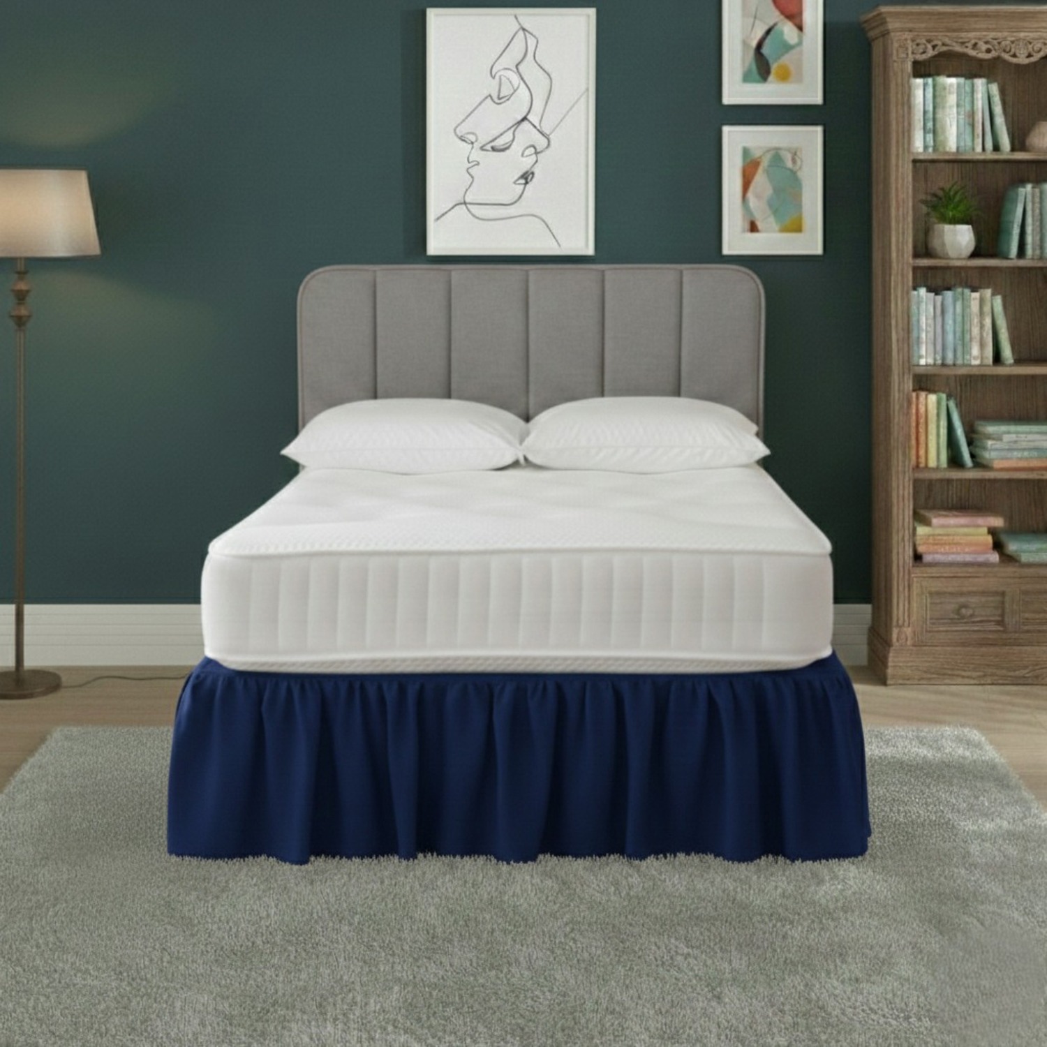 Snug City Base Valance Polycotton Sheet for Divan Beds Easy Care Bed Base Cover in Blue | Size: Super King