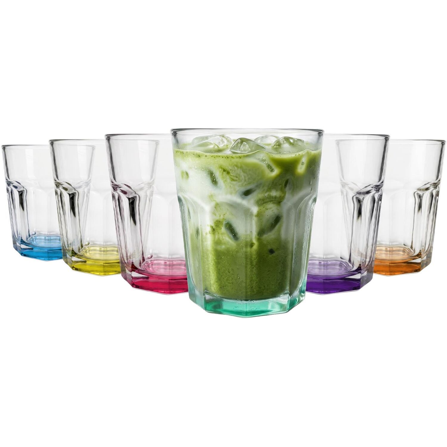 B&Q -  Panelled Glass Tumblers With Coloured Base285MlPack Of 6 - Image 4