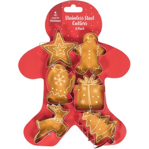 Pack of 6 Stainless Steel Christmas Cutters