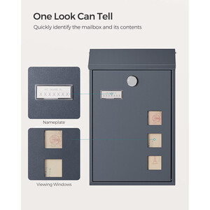 Wall Mounted Locking Mailbox Easy Install, Grey