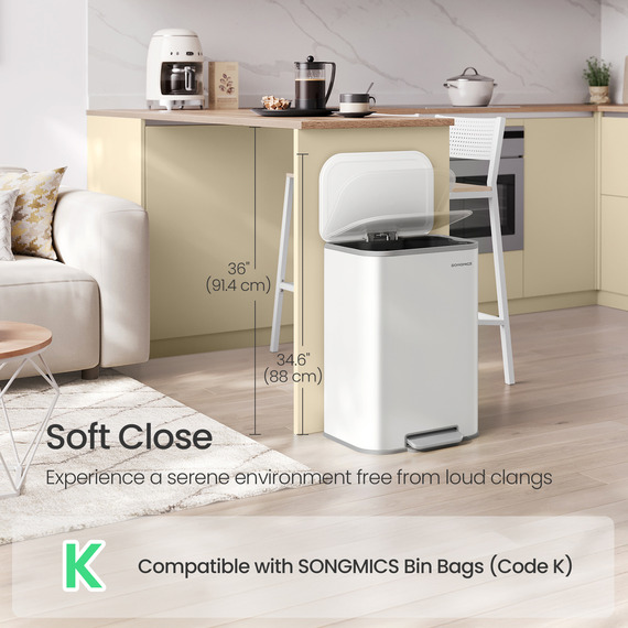SONGMICS 50L Kitchen Bin with Soft-Close Lid