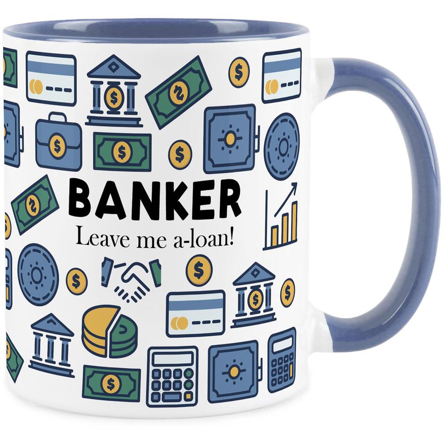 B&Q - Banker MugFunny Finance Worker Novelty Gifts For BankersTea/coffee Hot Drinks Blue Ceramic Cup Present - Image 2