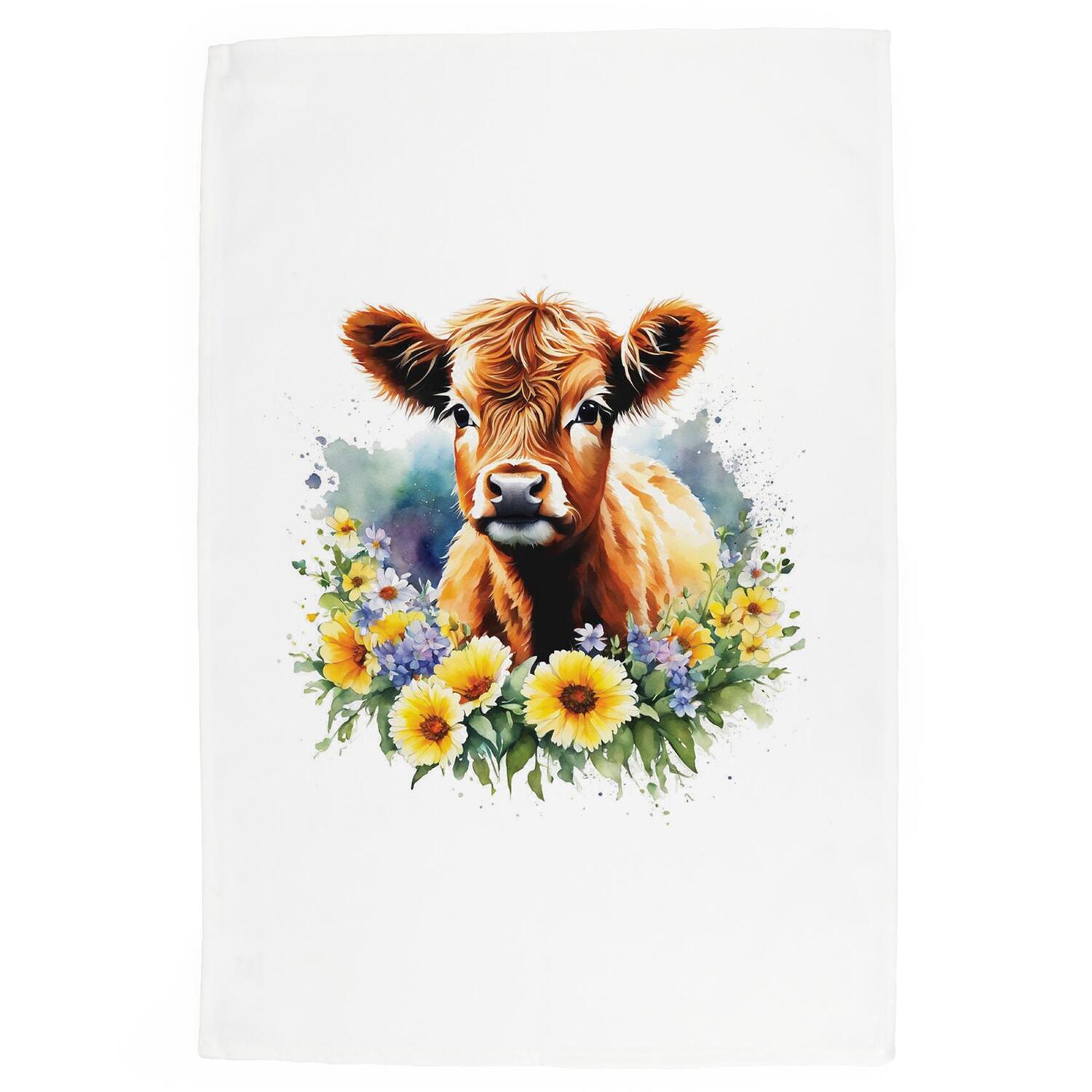 B&Q - Highland Cow Calf Tea TowelCotton Dish Cloth Kitchen Gift For Animal Lovers - Image 2