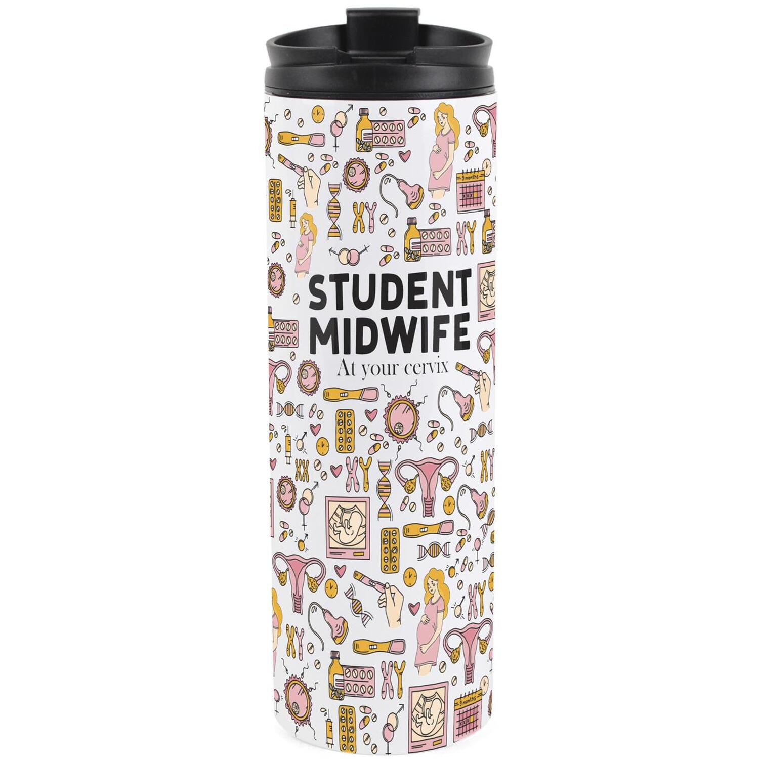 Purely Home Novelty Student Midwife Travel Flask - Reusable Stainless Steel Tumbler Gift - Multicoloured