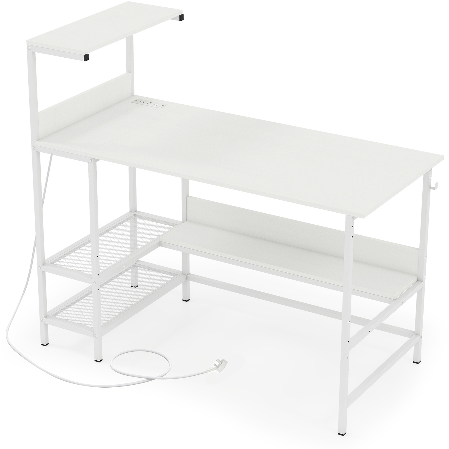 Costway 122.5 Cm Reversible Computer Desk With Storage Shelves-Rustic Brown - White