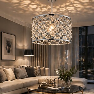 Chrome Crystal Droplet Easy-Fit Ceiling Lamp Shade by Voltico