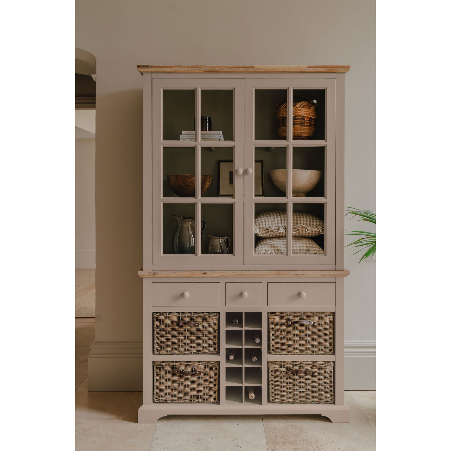 Statement Furniture Florence Glass Door Display Cabinet With Storage Baskets, Drawers And Wine Rack - White - Truffle