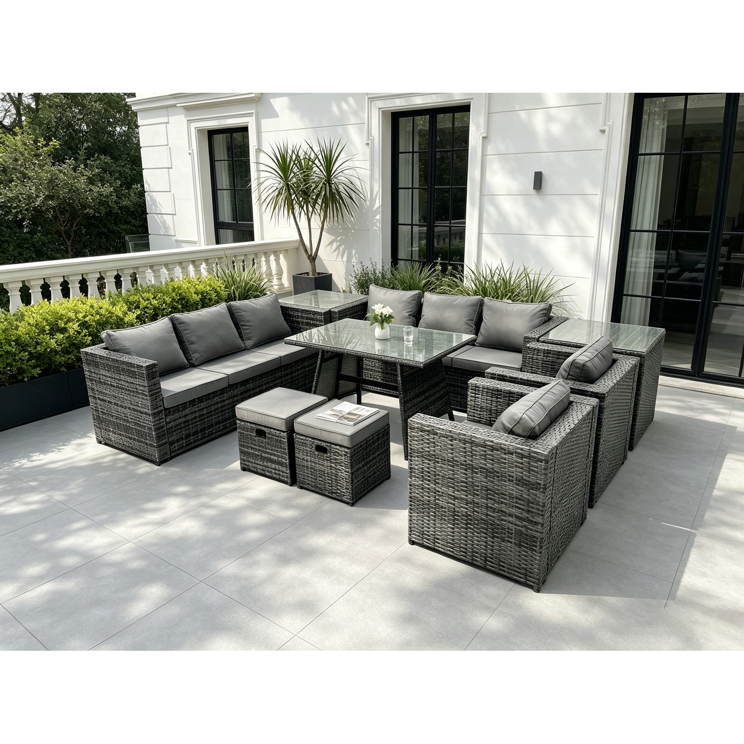 B&Q - Wicker Rattan Outdoor Furniture Lounge Sofa Garden Dining Set With Dining Table 2 Side Tables 2 Armchairs - Image 2
