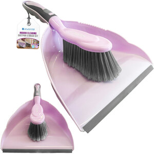 Lilac Dustpan & Brush Set Soft Bristle Hand Sweeper with Rubber Lip