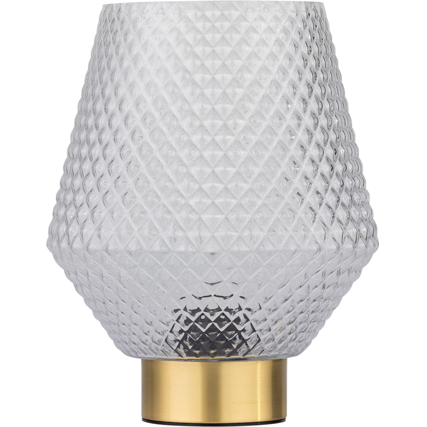 First Choice Lighting Porter Battery Operated Satin Brass Lamp With Clear Textured Glass - Brass & Clear