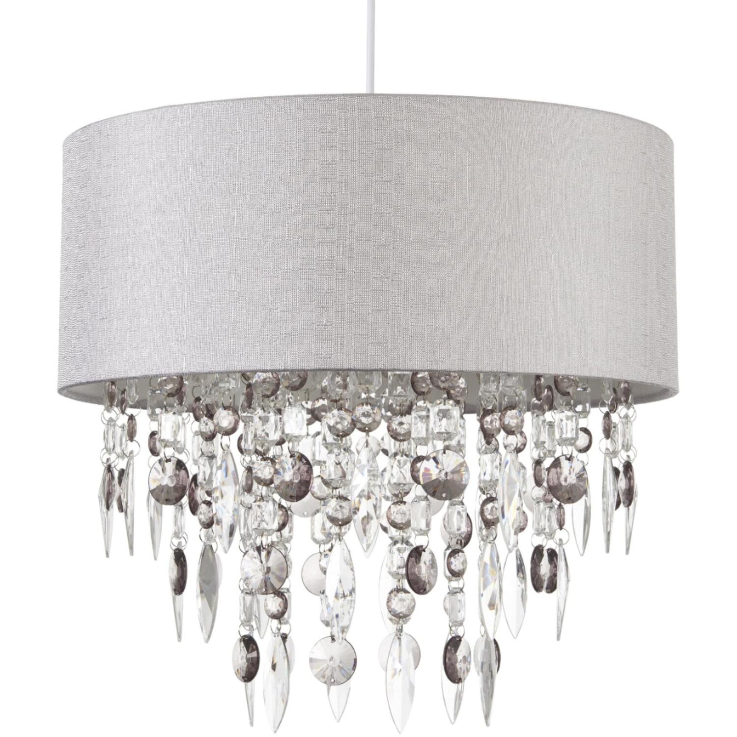 First Choice Lighting Large 40Cm Easy Fit Shade In Grey With Acrylic Droplets - Grey