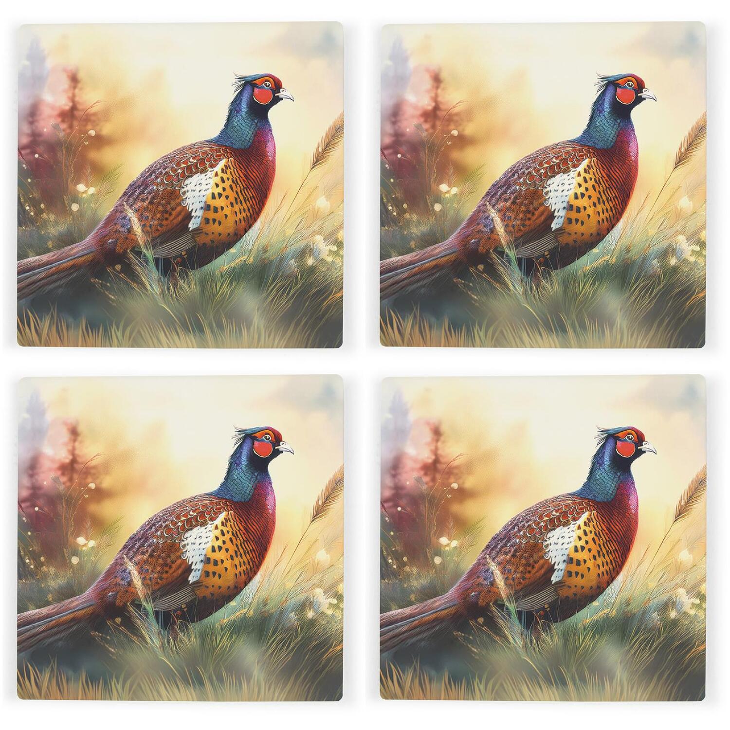 Pheasant Square Coaster Set - 4x Ceramic Drinks Coasters Animal Lover Gift - Image 3
