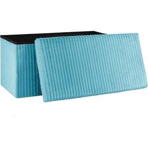 Storage Ottoman Padded Foldable Bench Chest with Lid, Blue Corduroy, Medium