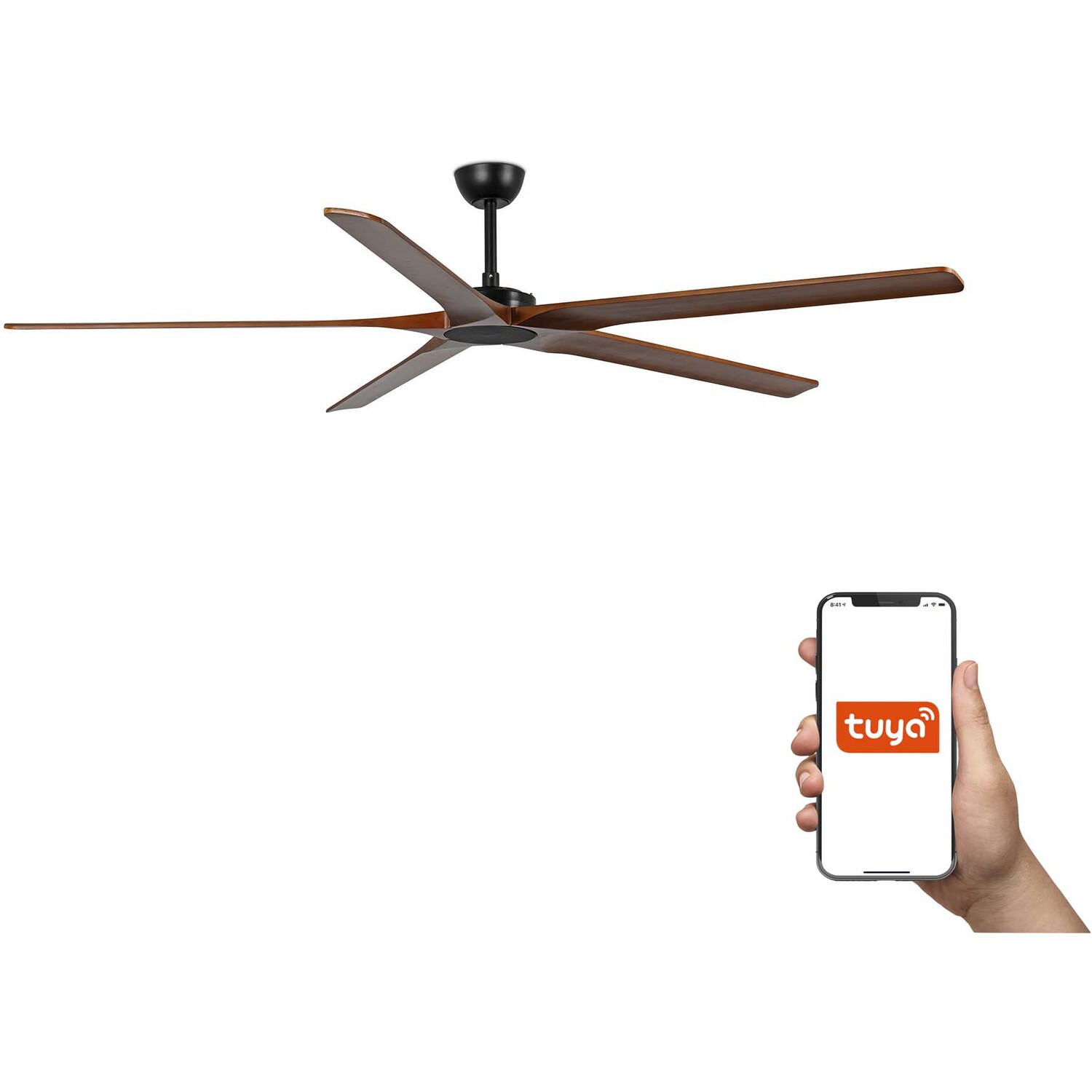 Bigwood XL 5 Blade Ceiling Fan Matt Black, Walnut Tuya Smart System - Image 2