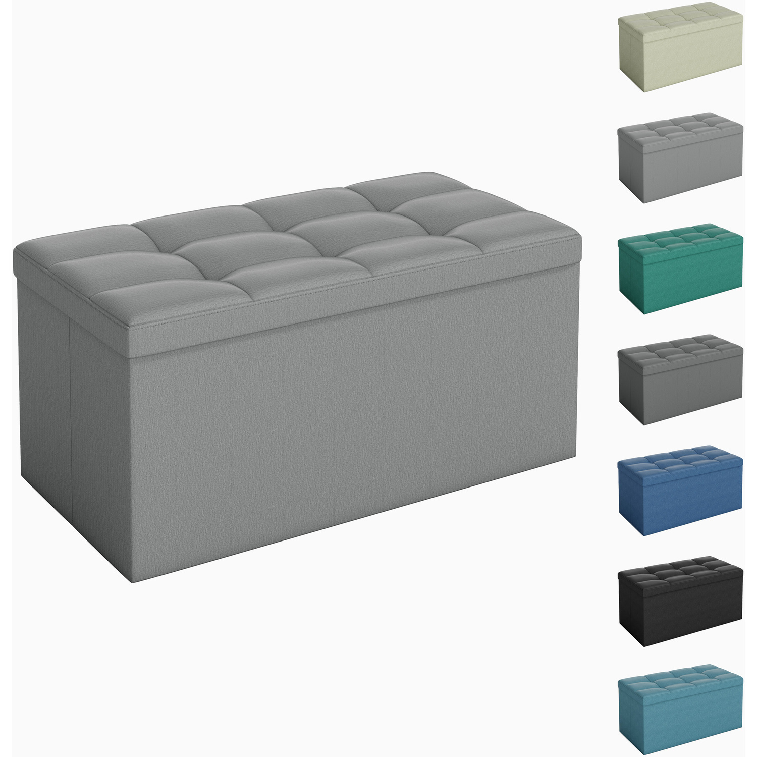 Mcc Direct 76Cm Foldable Storage Ottoman Bench Upholstered Footstool E - Light Grey