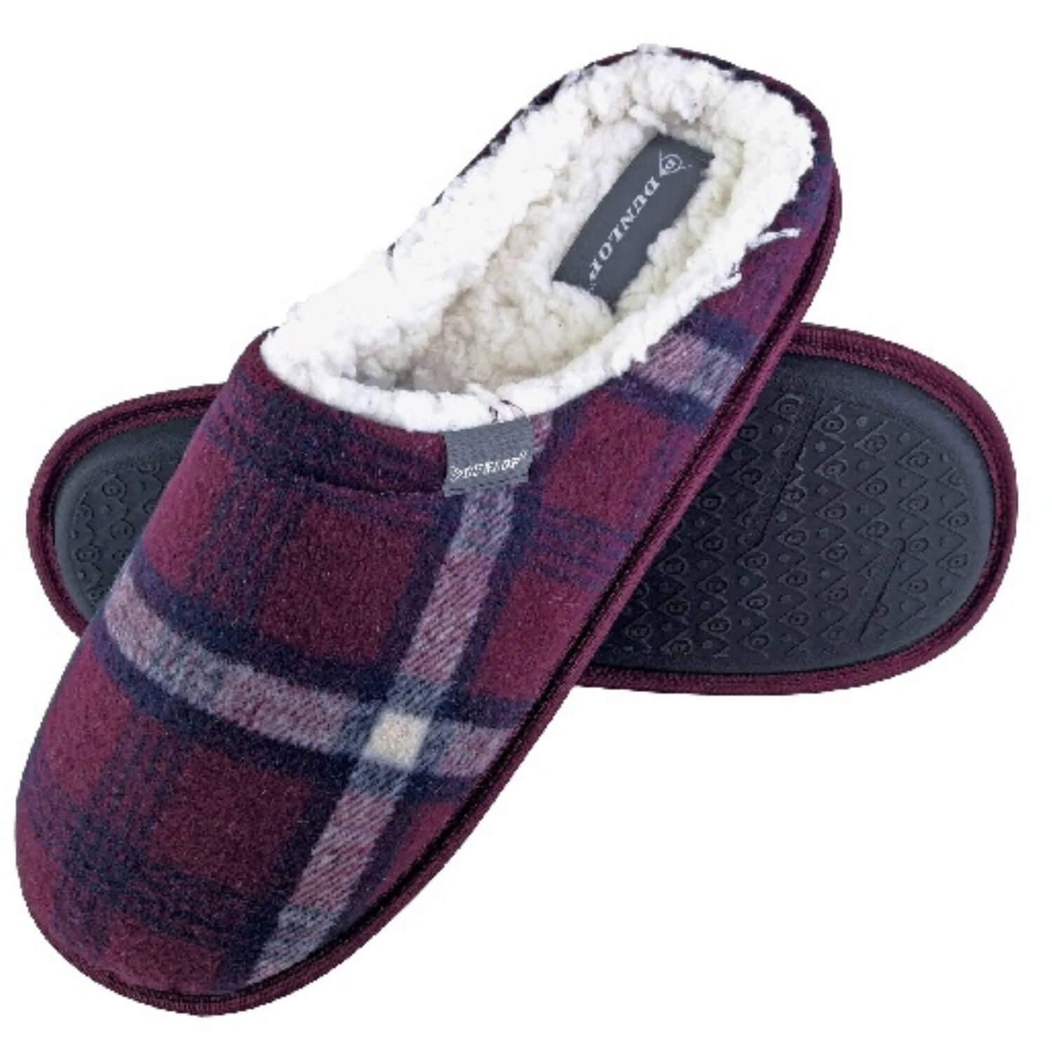 Dunlop Mens Fleece Lined Mule Checked Slippers