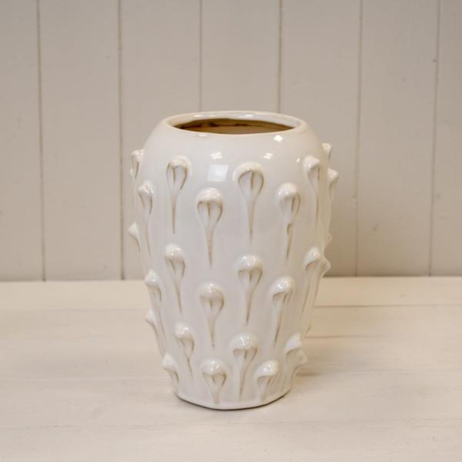  - Medium Cream Ceramic Bobble Vase - Image 3
