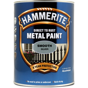 Hammerite Direct to Rust Smooth Finish Metal Paint, Silver, 5 Litre.