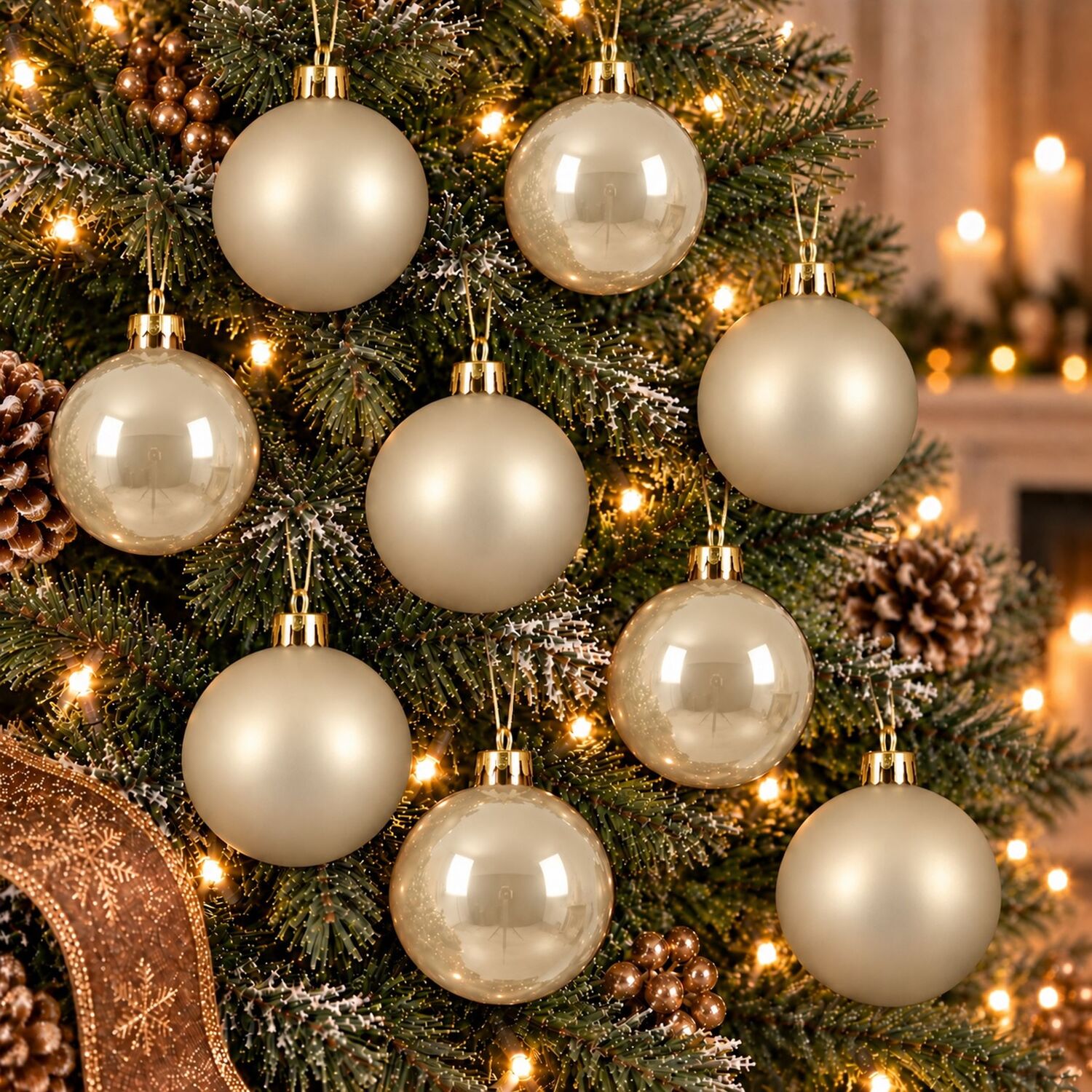 Decoris Pack Of 12 Christmas Tree Baubles - Pearl Gold