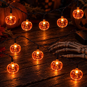 2 Pack Halloween Spooky String Lights  Pumpkin & Spider, 10 LEDs