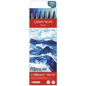 Marine Fibralo Brush Pens - Assorted Colours / 6 Pack