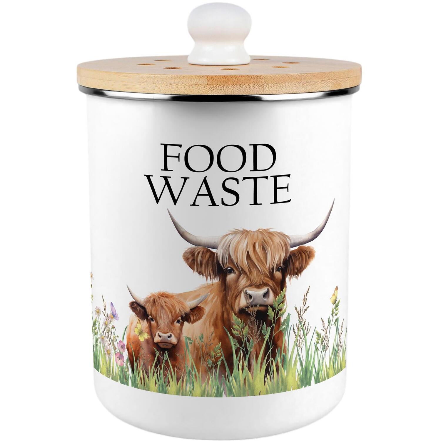 Highland Cow & Calf Food Waste Caddy - Decorative Kitchen Compost Bin, 2L - Image 2