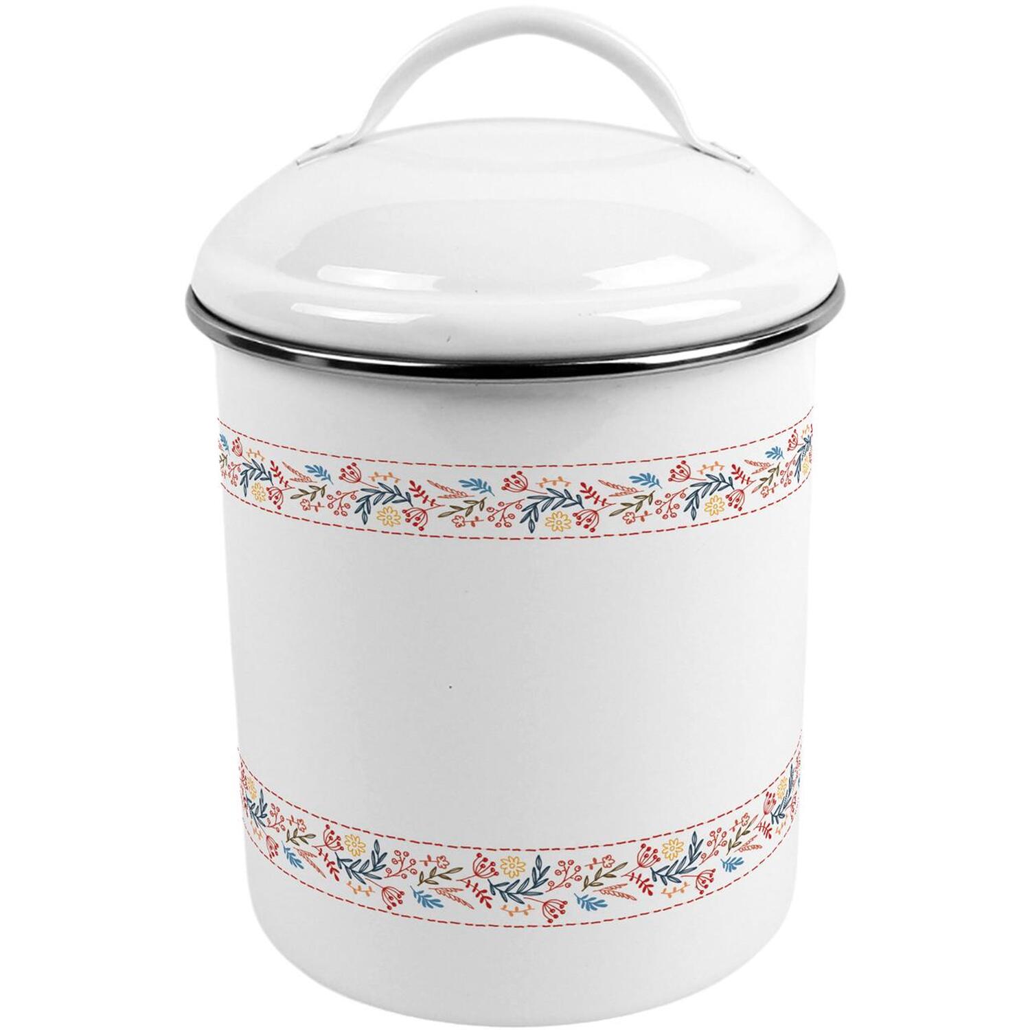 Purely Home Floral Embroidery Canister - Metal Kitchen Storage Container - Red