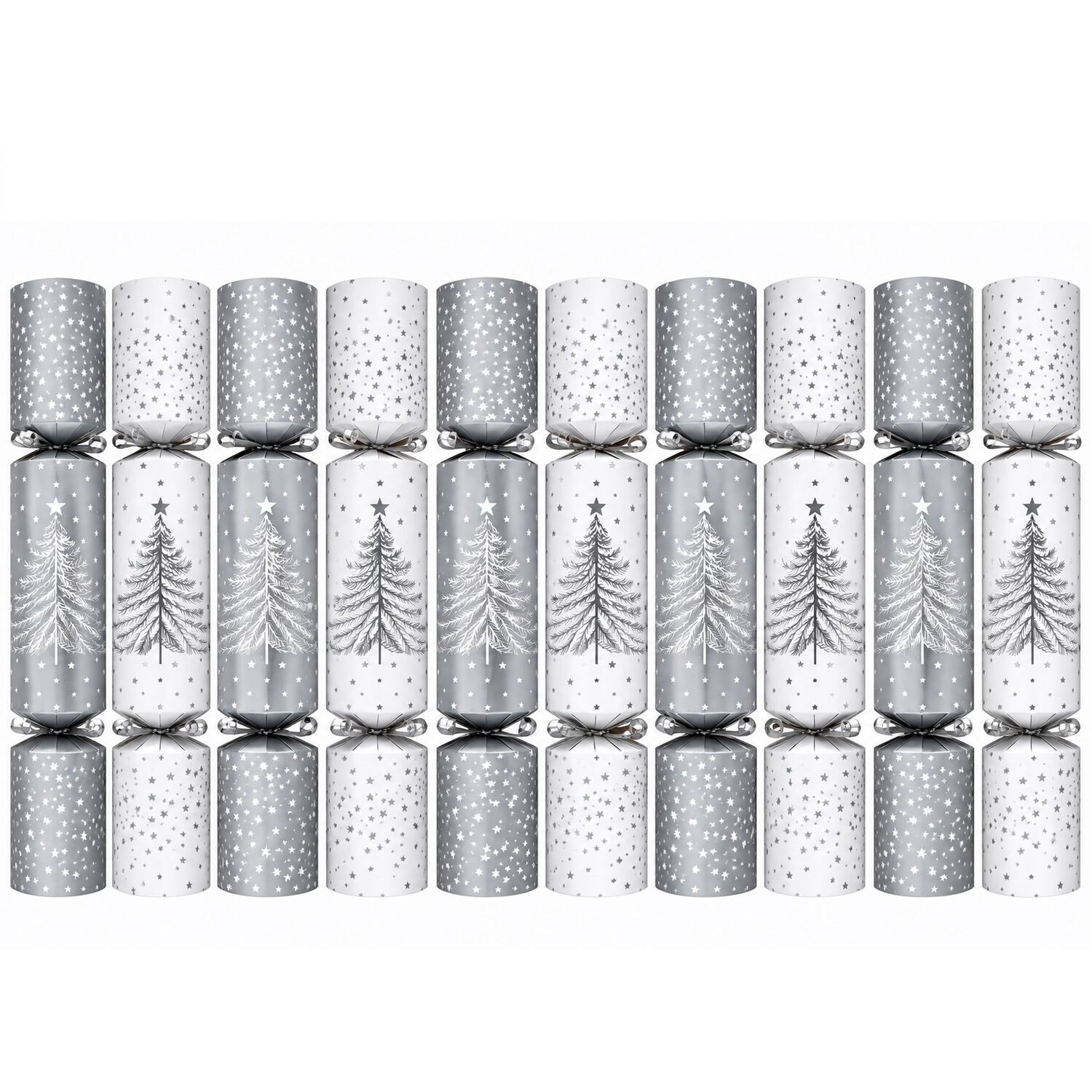 Harvey & Mason 10 Christmas Crackers Dinner Party Cracker Silver White Tree