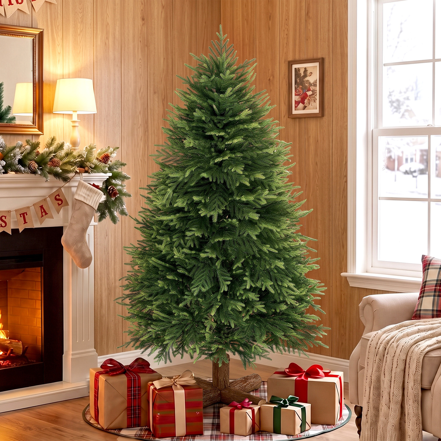 HOMCOM 5ft Artificial Christmas Tree, Auto Open, Fir Wood Base, Green | Size: 150cm - Image 5