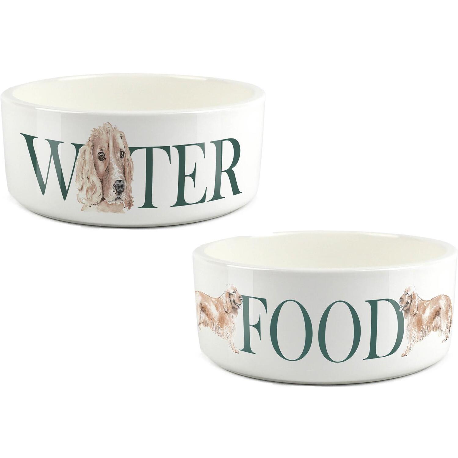 Purely Home Cocker Spaniel Ceramic Food & Water Bowl Set - White - 1 Litre - Image 3