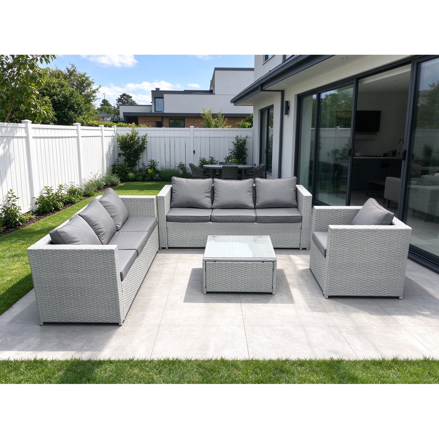 Rackhams Light/Grey Wicker Pe Rattan Sofa Garden Furniture Set With Armchair Square Coffee Table Mixed - Image 2