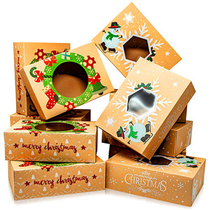 Pack of 12 Christmas Kraft Gift Boxes with Clear Window
