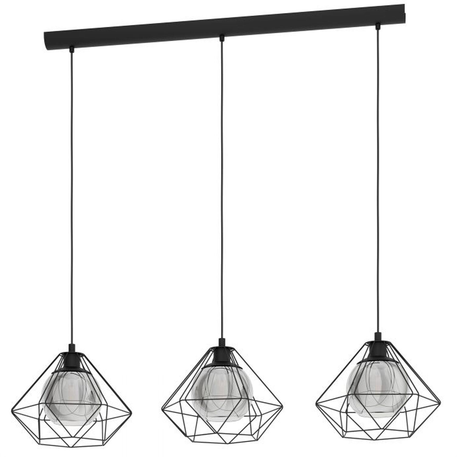 Eglo Unisex Black Vernham Smoke Metal & Glass 3 Light Ceiling Pendant In - Image 3