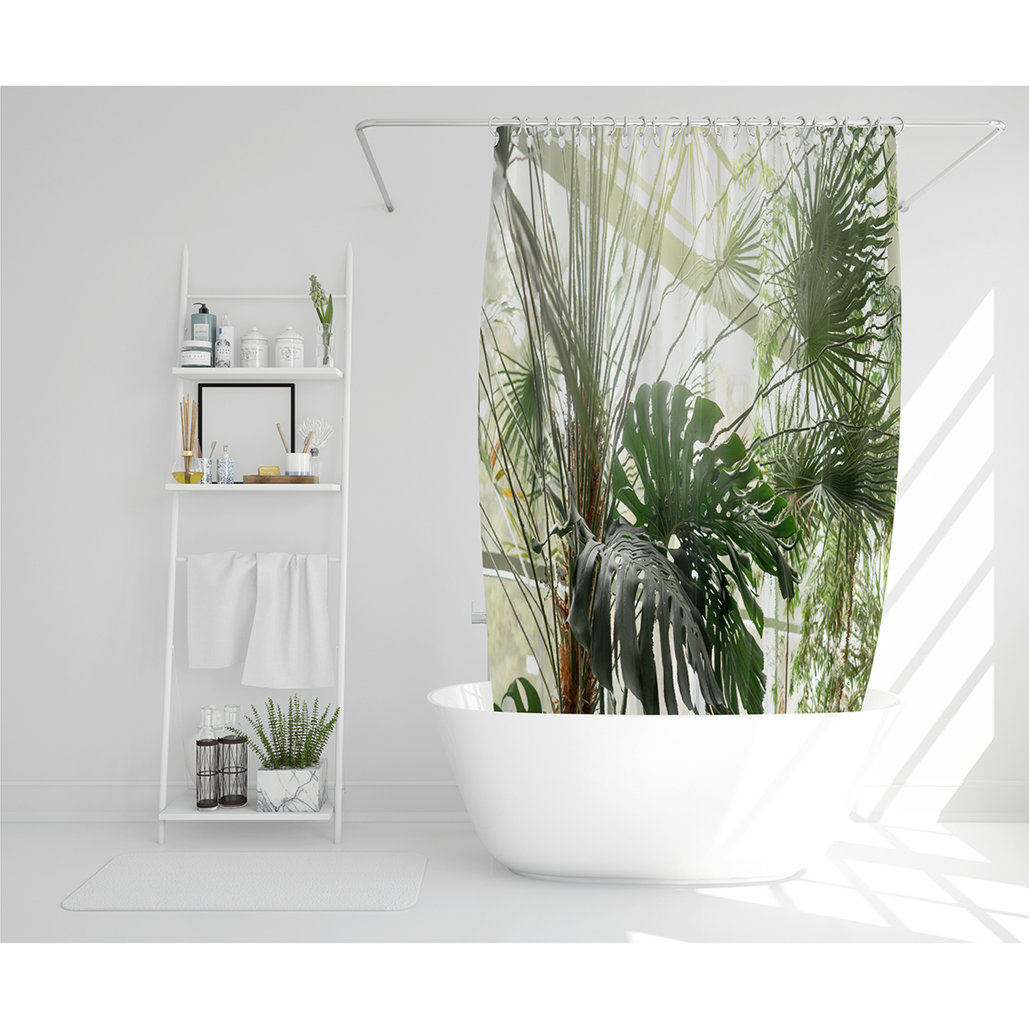 Green Leaves Abstract Flora Texture Shower Curtain - Green