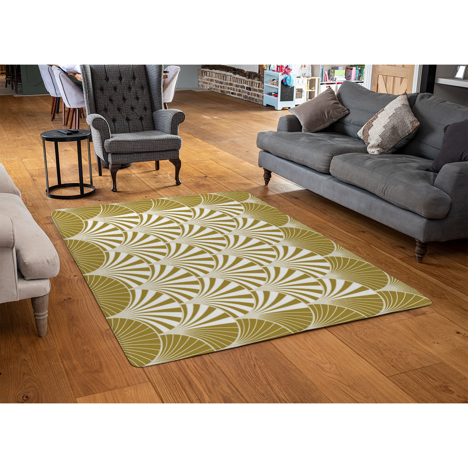 Golden Semi Circles Designer Rug - Yellow 230cm