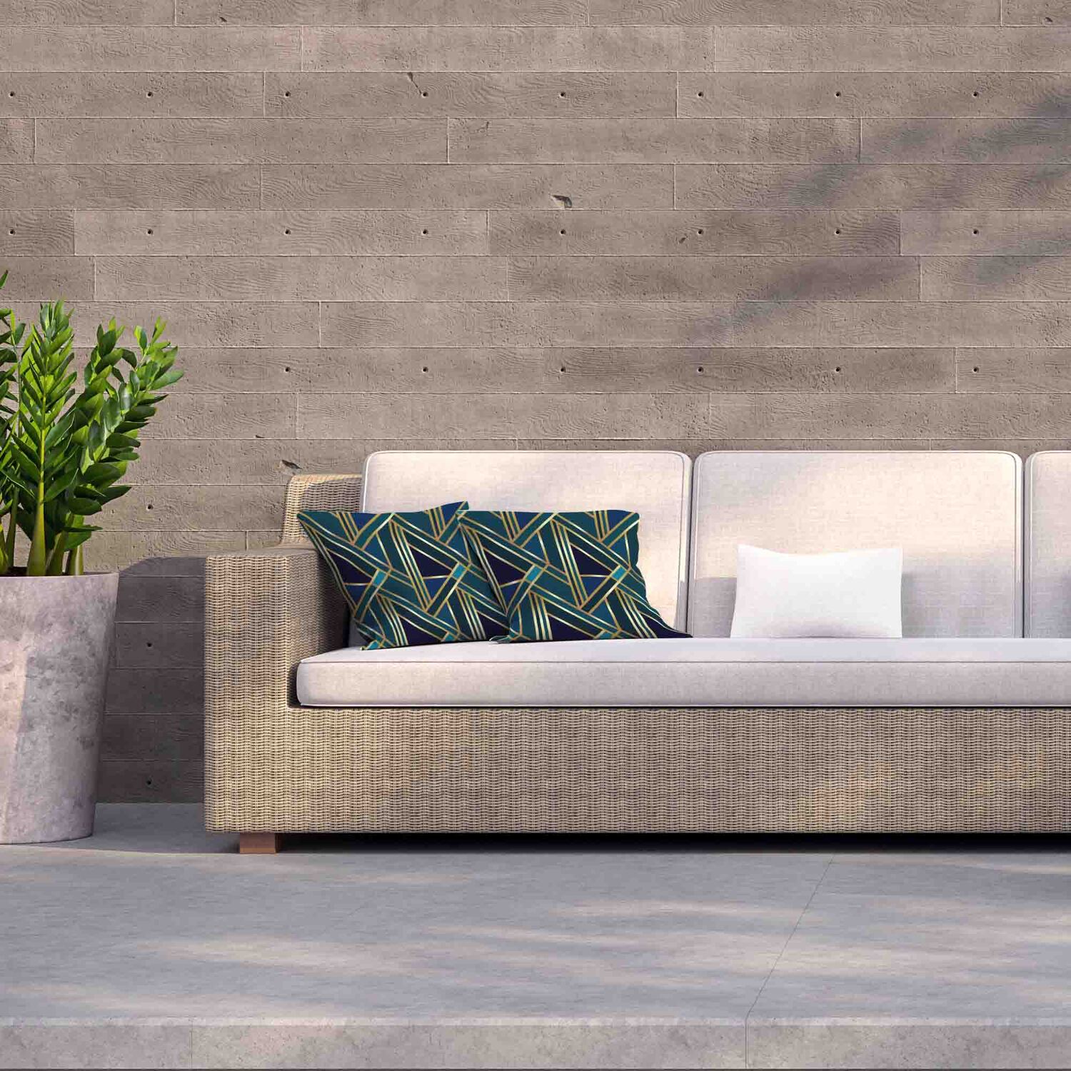 Gold  Teal Geometric Pattern Outdoor Cushion - Yellow / 60cm