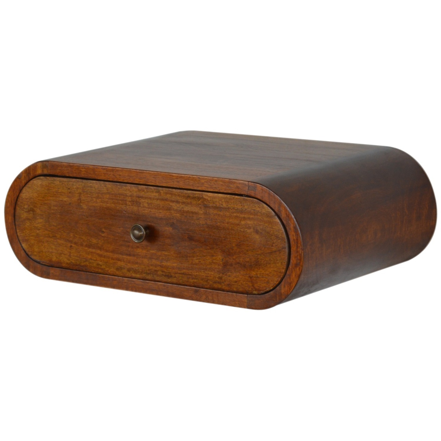 Wall Mounted Round Chestnut Bedside Table - Brown