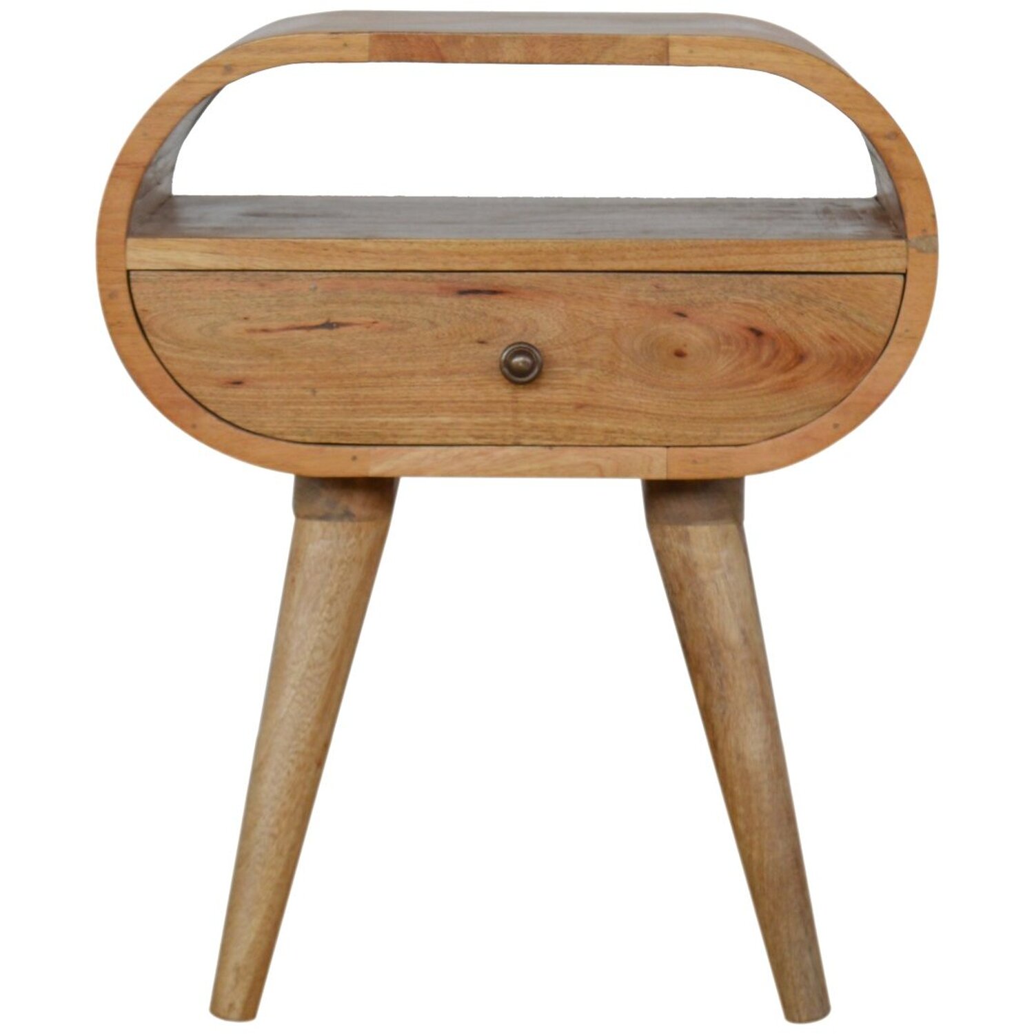 KDMK - Chestnut Circular 1 Drawer Bedside Table With Open Slot - Brown thumbnail
