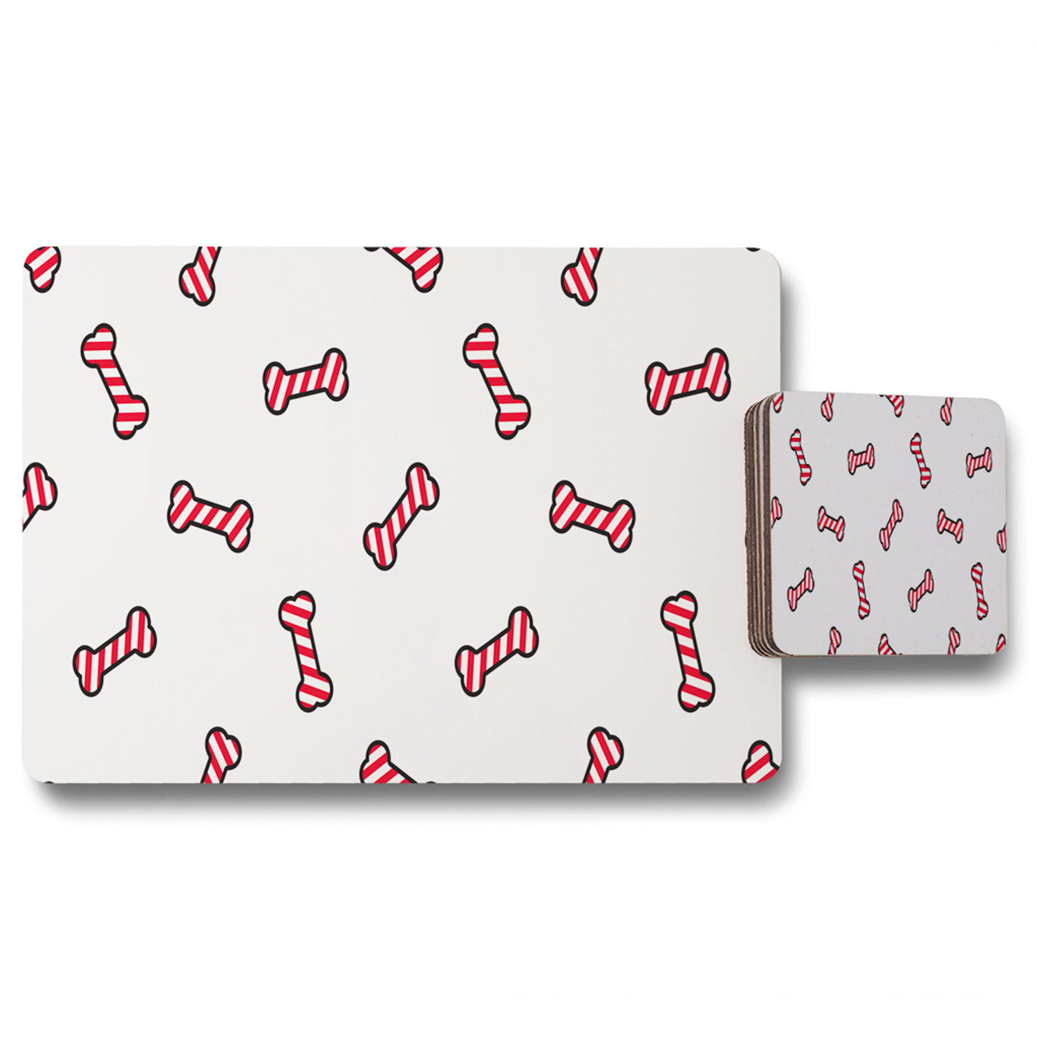 Dog Bone Dining Placemat  Coaster Set - Red