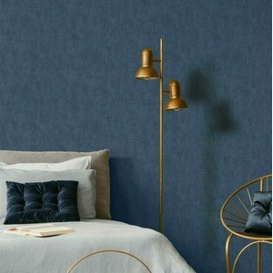 Muriva Linen Effect Texture Blue Slight Metallic Denim Fabric Effect Wallpaper