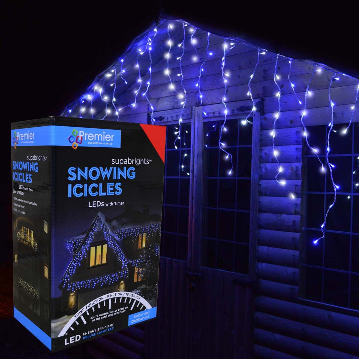 960 LED Christmas Lights Snowing Icicle lights - Blue/Ice white (Dual colour)