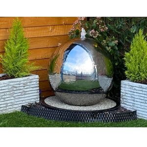 50cms Stainless Steel Sphere Modern Metal Solar Water Feature
