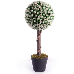 Best Artificial 2ft - 60cm White Rose Ball Topiary Tree