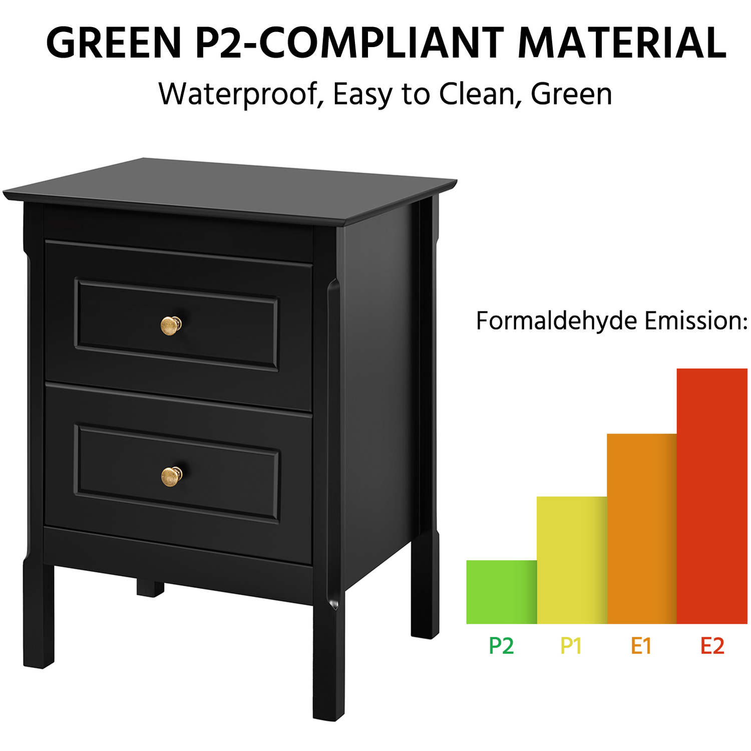 2-drawer Bedside Table - Black